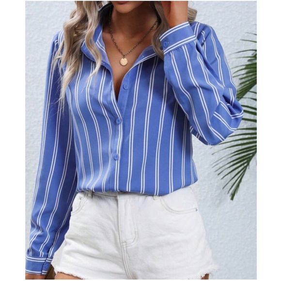 Classic Striped Button down Boyfriend Shirt - Picture 5 of 9
